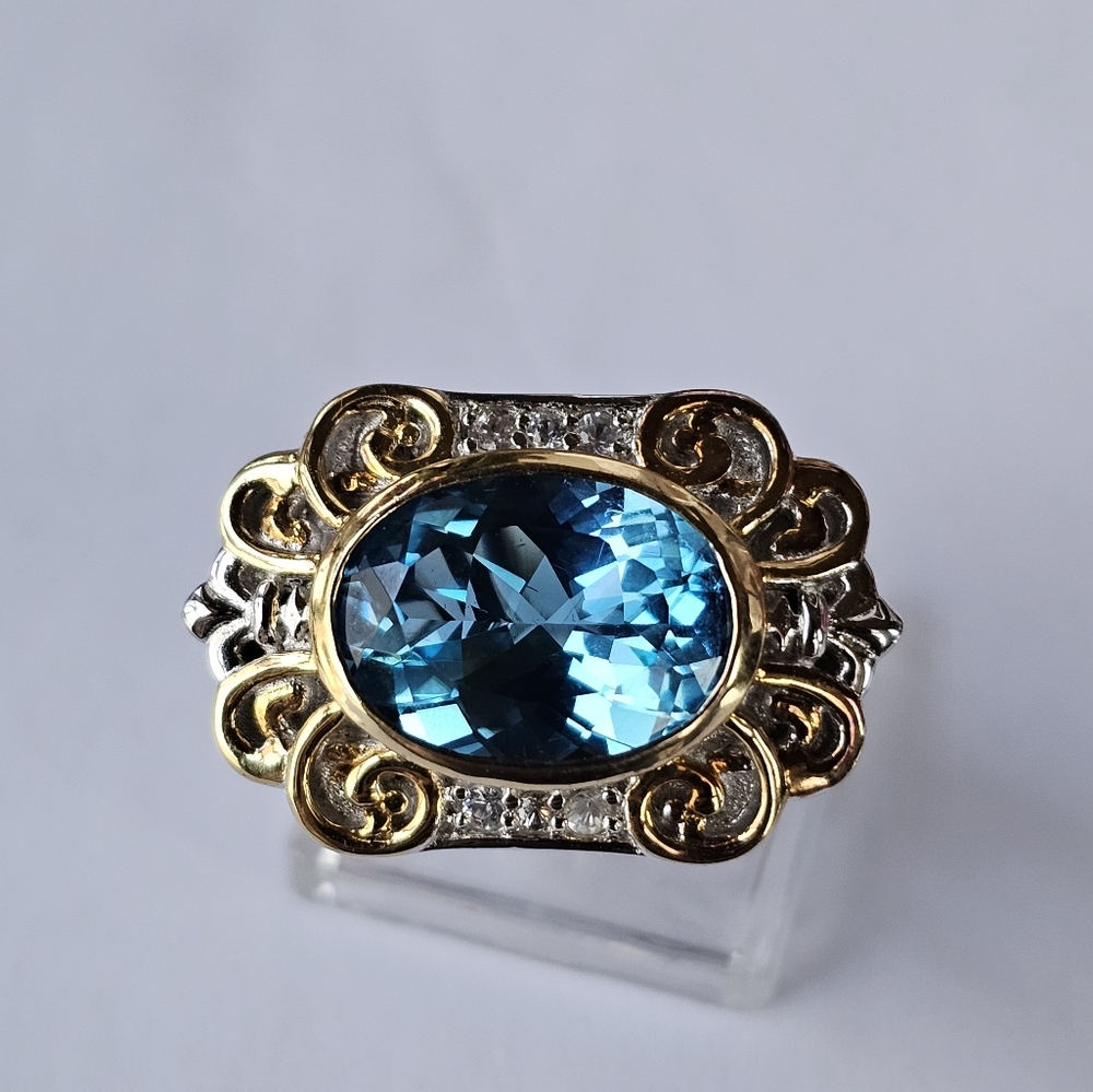 Earth Mined Swiss Blue Topaz Ring Palladium Sterling Silver 18k Sz 8! 💙💫 - Picture 7 of 15